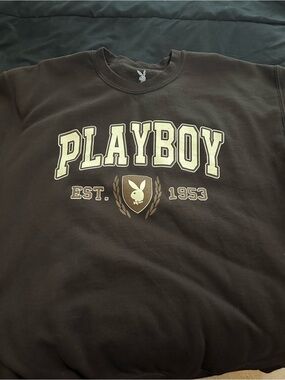 PLAYBOY Black Logo Crew Sweatshirt with Crest